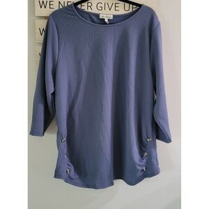 Set the Stage Blouse Women‎ 3/4 Sleeve Round Neck Color Blue Size Plus 1X